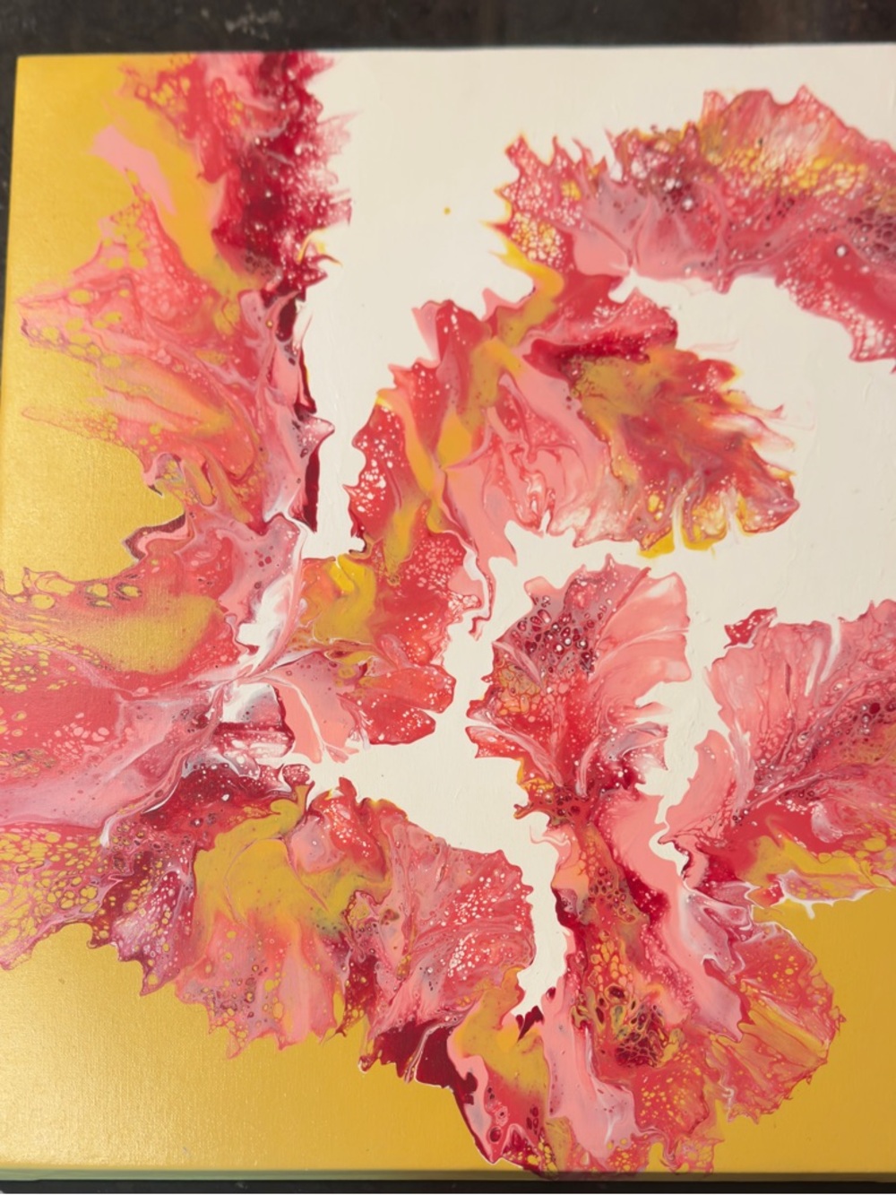 Contemporary Pink & Yellow Abstract Floral Canvas Art!
